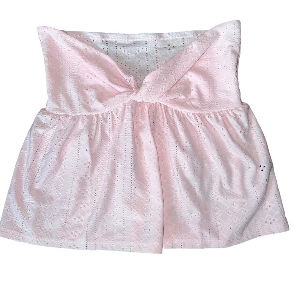 5/$25 Pink Eyelet Tube Top Strapless Twist Front Babydoll Style Boho Cotton XS